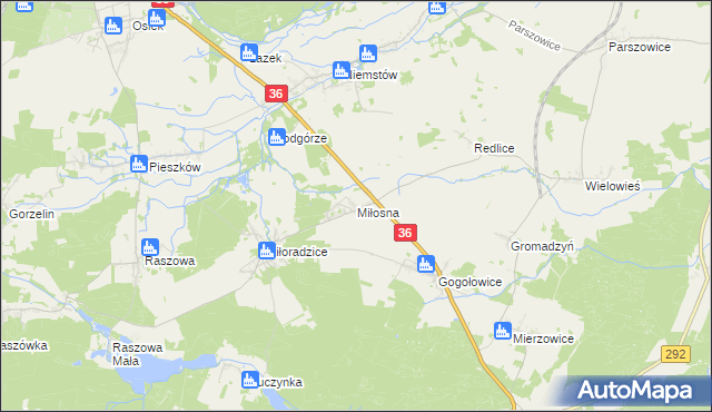 mapa Miłosna gmina Lubin, Miłosna gmina Lubin na mapie Targeo