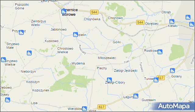 mapa Miłoszewiec, Miłoszewiec na mapie Targeo