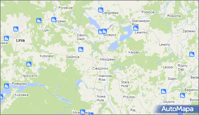 mapa Miłoszewo, Miłoszewo na mapie Targeo