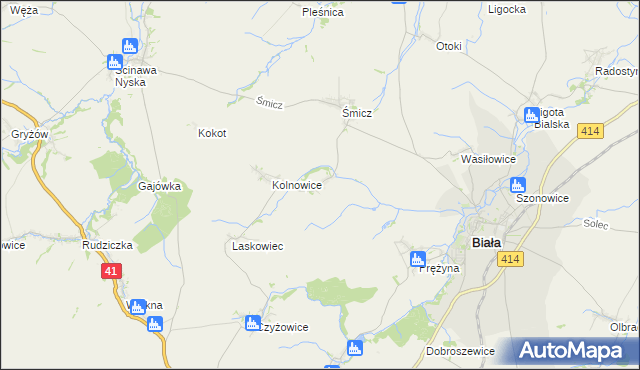 mapa Miłowice gmina Biała, Miłowice gmina Biała na mapie Targeo