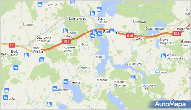 mapa Miłuki gmina Sorkwity, Miłuki gmina Sorkwity na mapie Targeo