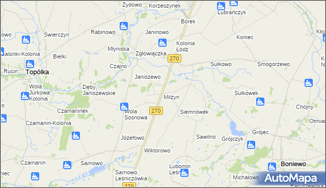 mapa Milżyn, Milżyn na mapie Targeo