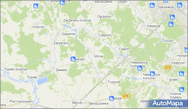 mapa Mińce, Mińce na mapie Targeo