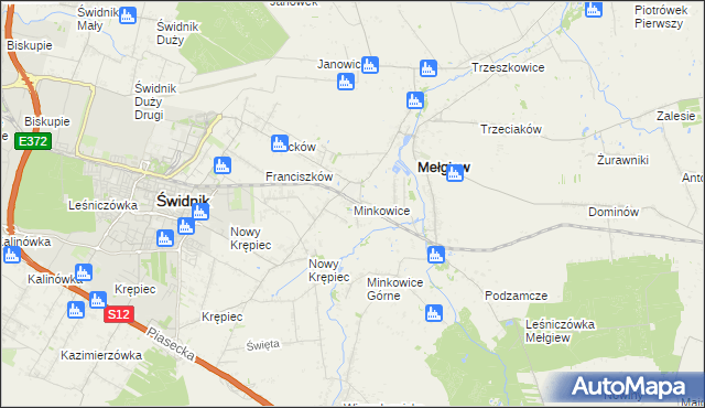 mapa Minkowice gmina Mełgiew, Minkowice gmina Mełgiew na mapie Targeo