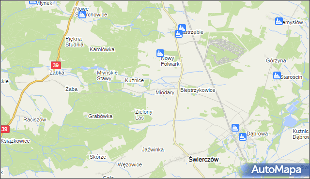 mapa Miodary gmina Świerczów, Miodary gmina Świerczów na mapie Targeo