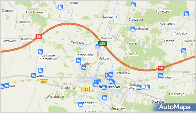 mapa Mirków gmina Wieruszów, Mirków gmina Wieruszów na mapie Targeo