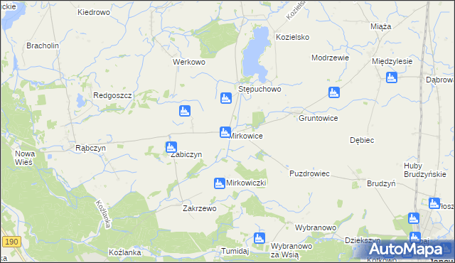 mapa Mirkowice gmina Mieścisko, Mirkowice gmina Mieścisko na mapie Targeo