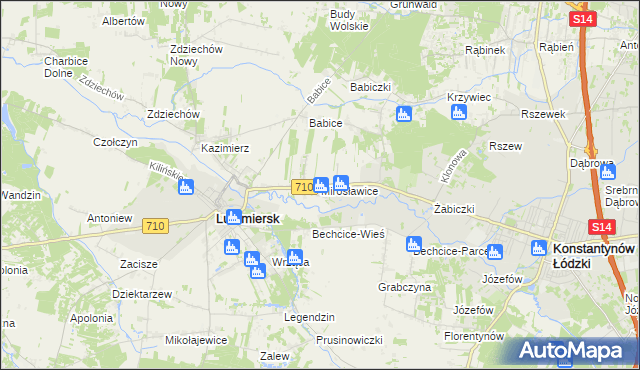 mapa Mirosławice gmina Lutomiersk, Mirosławice gmina Lutomiersk na mapie Targeo