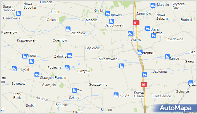 mapa Miroszewice, Miroszewice na mapie Targeo