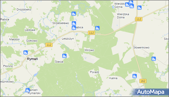 mapa Mirowo gmina Rymań, Mirowo gmina Rymań na mapie Targeo