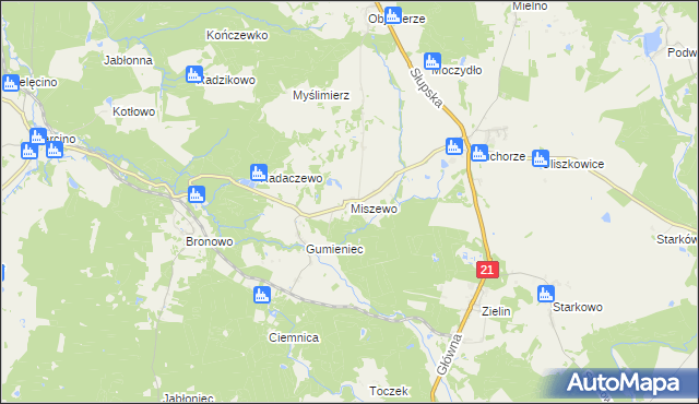 mapa Miszewo gmina Trzebielino, Miszewo gmina Trzebielino na mapie Targeo