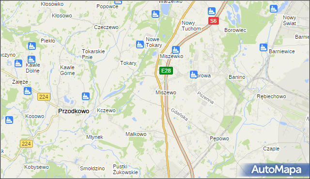 mapa Miszewo gmina Żukowo, Miszewo gmina Żukowo na mapie Targeo