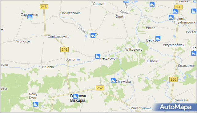 mapa Mleczkowo gmina Dąbrowa Biskupia, Mleczkowo gmina Dąbrowa Biskupia na mapie Targeo