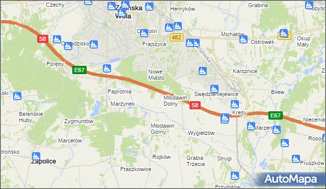 mapa Młodawin Dolny, Młodawin Dolny na mapie Targeo