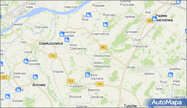 mapa Młodochów gmina Gawłuszowice, Młodochów gmina Gawłuszowice na mapie Targeo