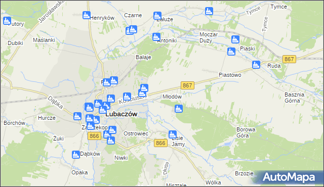 mapa Młodów gmina Lubaczów, Młodów gmina Lubaczów na mapie Targeo