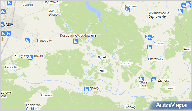 mapa Młynek gmina Brusy, Młynek gmina Brusy na mapie Targeo