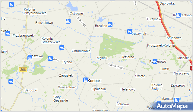 mapa Młynek gmina Koneck, Młynek gmina Koneck na mapie Targeo