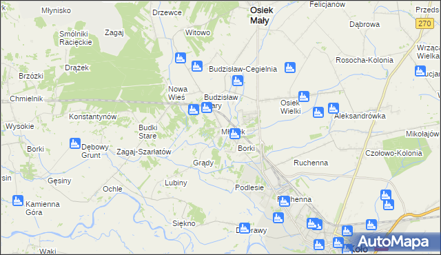 mapa Młynek gmina Osiek Mały, Młynek gmina Osiek Mały na mapie Targeo