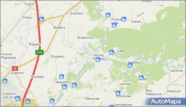 mapa Młyniec Pierwszy, Młyniec Pierwszy na mapie Targeo