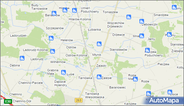 mapa Młynik gmina Olszówka, Młynik gmina Olszówka na mapie Targeo