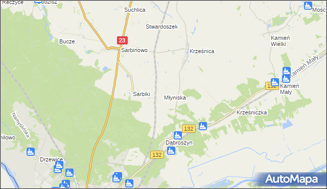 mapa Młyniska gmina Dębno, Młyniska gmina Dębno na mapie Targeo