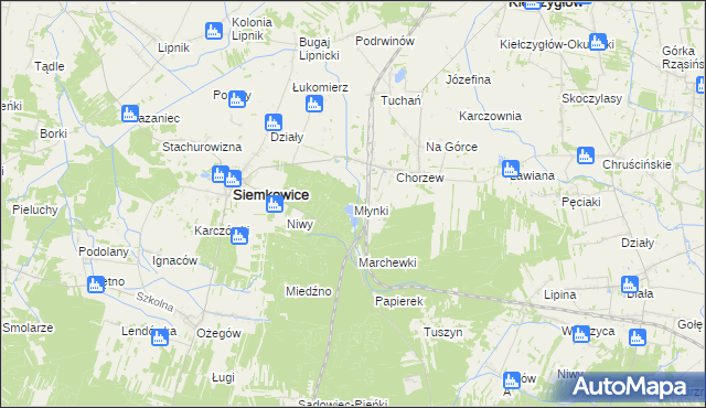 mapa Młynki gmina Siemkowice, Młynki gmina Siemkowice na mapie Targeo