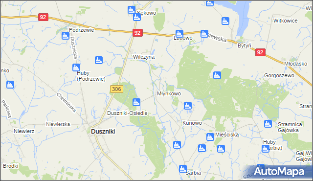 mapa Młynkowo gmina Duszniki, Młynkowo gmina Duszniki na mapie Targeo