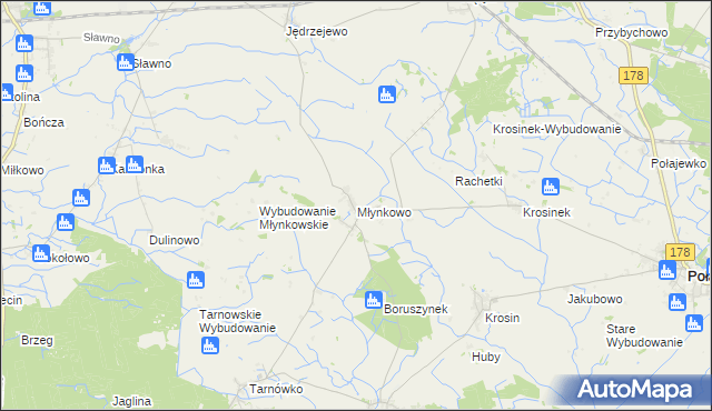 mapa Młynkowo gmina Połajewo, Młynkowo gmina Połajewo na mapie Targeo