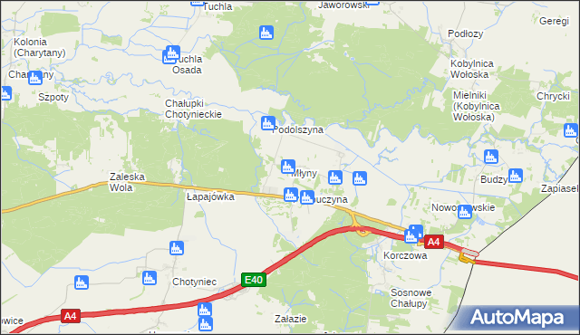 mapa Młyny gmina Radymno, Młyny gmina Radymno na mapie Targeo