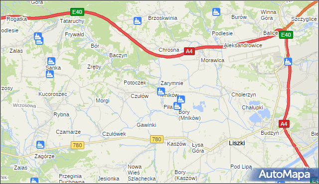 mapa Mników gmina Liszki, Mników gmina Liszki na mapie Targeo