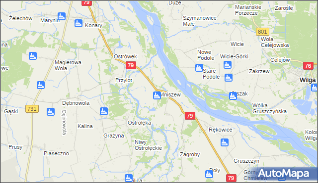 mapa Mniszew gmina Magnuszew, Mniszew gmina Magnuszew na mapie Targeo