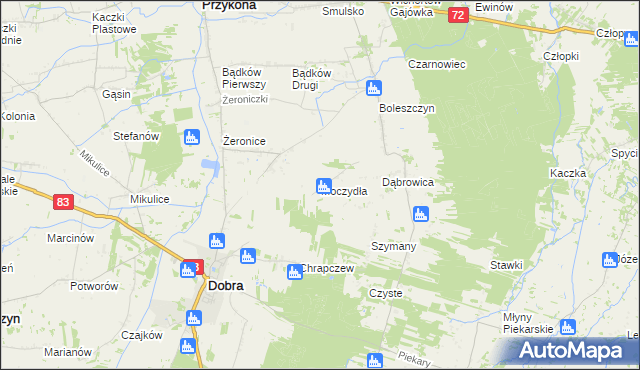 mapa Moczydła gmina Dobra, Moczydła gmina Dobra na mapie Targeo