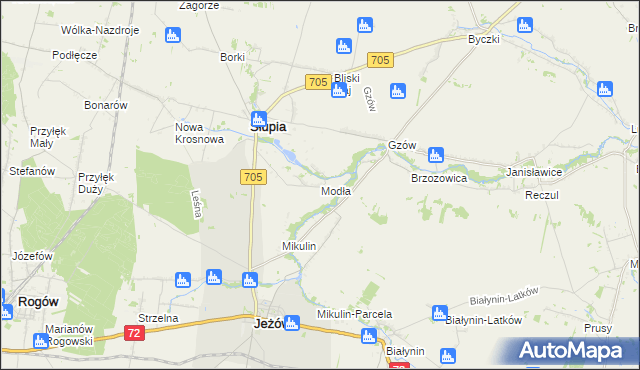 mapa Modła gmina Słupia, Modła gmina Słupia na mapie Targeo