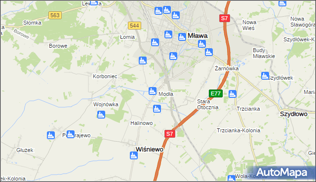 mapa Modła gmina Wiśniewo, Modła gmina Wiśniewo na mapie Targeo