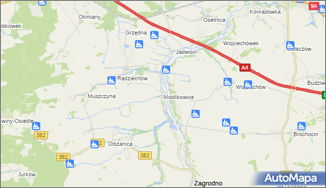 mapa Modlikowice, Modlikowice na mapie Targeo