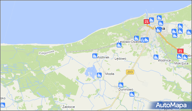 mapa Modlinek gmina Ustka, Modlinek gmina Ustka na mapie Targeo
