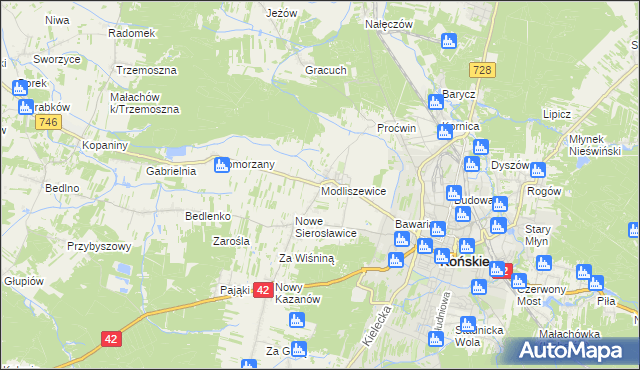 mapa Modliszewice, Modliszewice na mapie Targeo