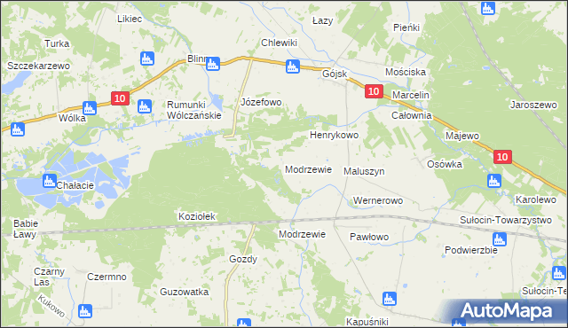 mapa Modrzewie gmina Szczutowo, Modrzewie gmina Szczutowo na mapie Targeo