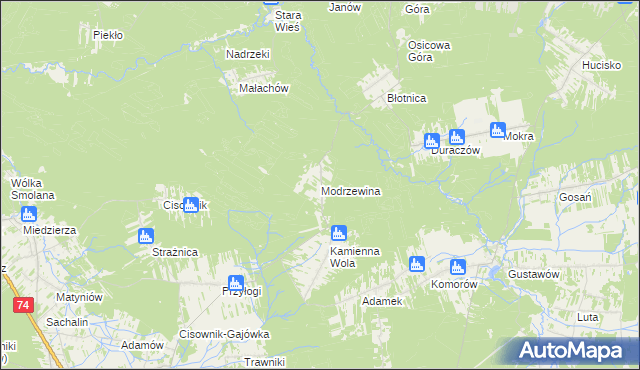 mapa Modrzewina gmina Stąporków, Modrzewina gmina Stąporków na mapie Targeo