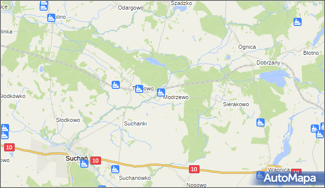 mapa Modrzewo, Modrzewo na mapie Targeo