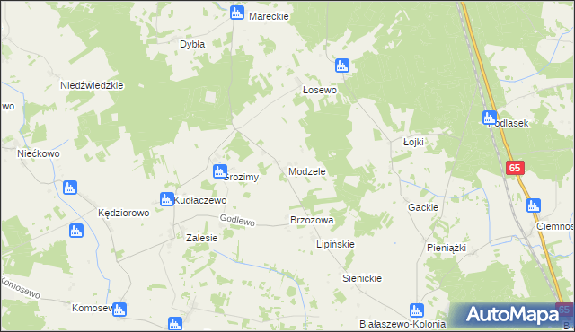 mapa Modzele gmina Grajewo, Modzele gmina Grajewo na mapie Targeo