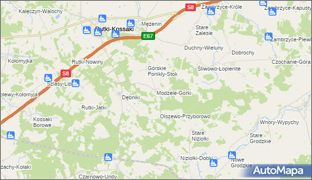 mapa Modzele-Górki, Modzele-Górki na mapie Targeo