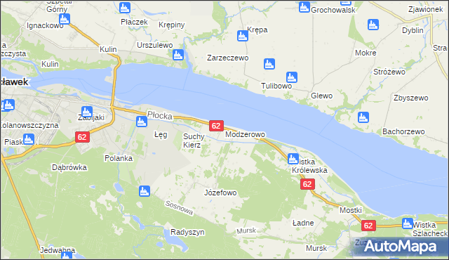 mapa Modzerowo gmina Włocławek, Modzerowo gmina Włocławek na mapie Targeo