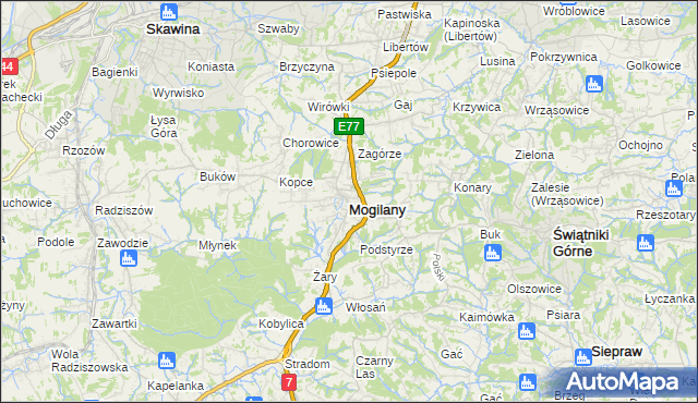 mapa Mogilany, Mogilany na mapie Targeo