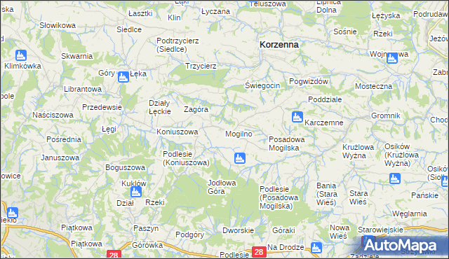 mapa Mogilno gmina Korzenna, Mogilno gmina Korzenna na mapie Targeo