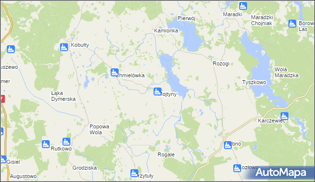 mapa Mojtyny gmina Biskupiec, Mojtyny gmina Biskupiec na mapie Targeo