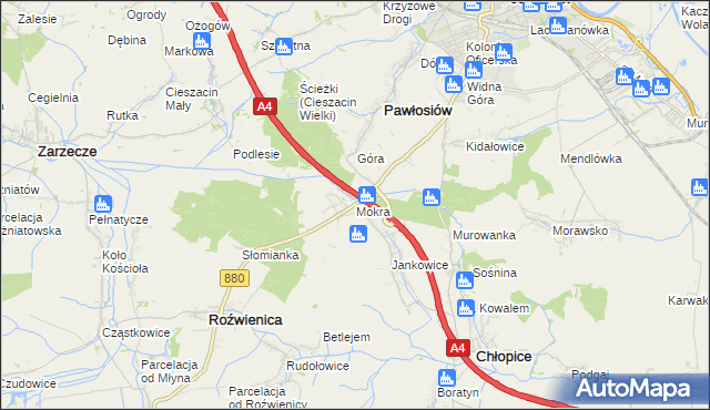 mapa Mokra gmina Roźwienica, Mokra gmina Roźwienica na mapie Targeo