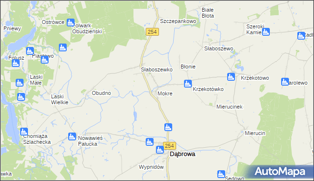 mapa Mokre gmina Dąbrowa, Mokre gmina Dąbrowa na mapie Targeo
