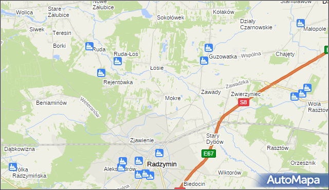 mapa Mokre gmina Radzymin, Mokre gmina Radzymin na mapie Targeo
